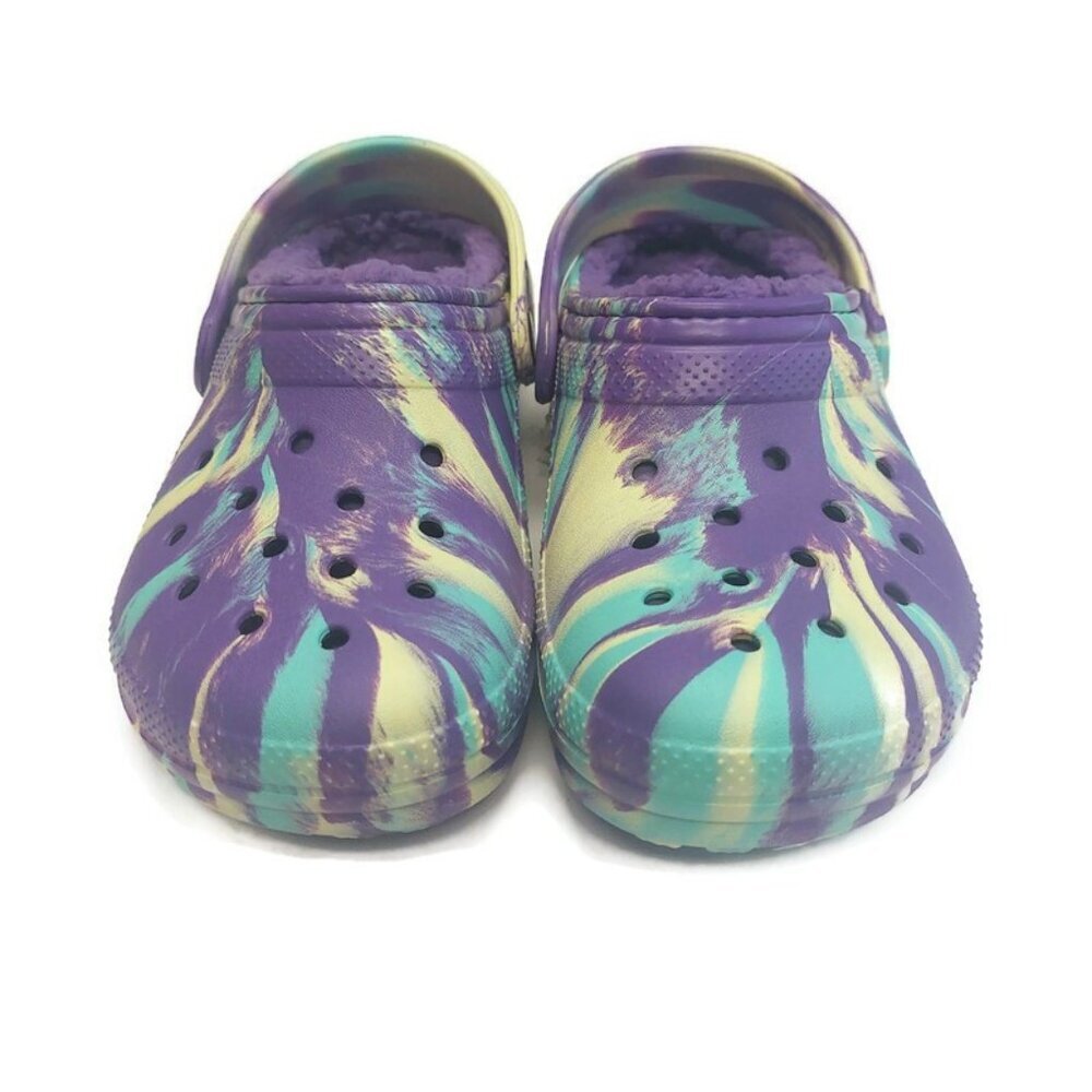 CROCS Kids Size J2 Classic Lined Marbled Clog K Lightweight Slip On Clogs Shoes - Picture 5 of 8